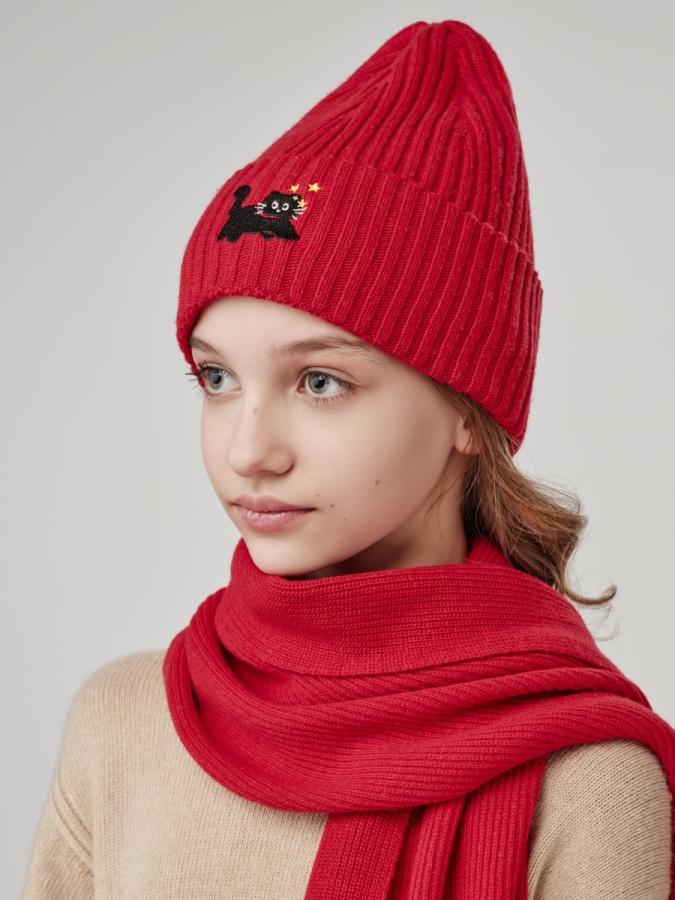 Шапка NOBLE PEOPLE, Полу RnB "Вышивка Кот" красн.